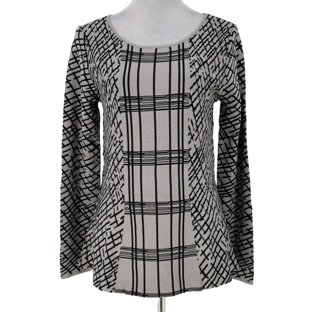 Antonio Melani Sweater Womens Medium Gray Black Long Pullover Scoop Neck
